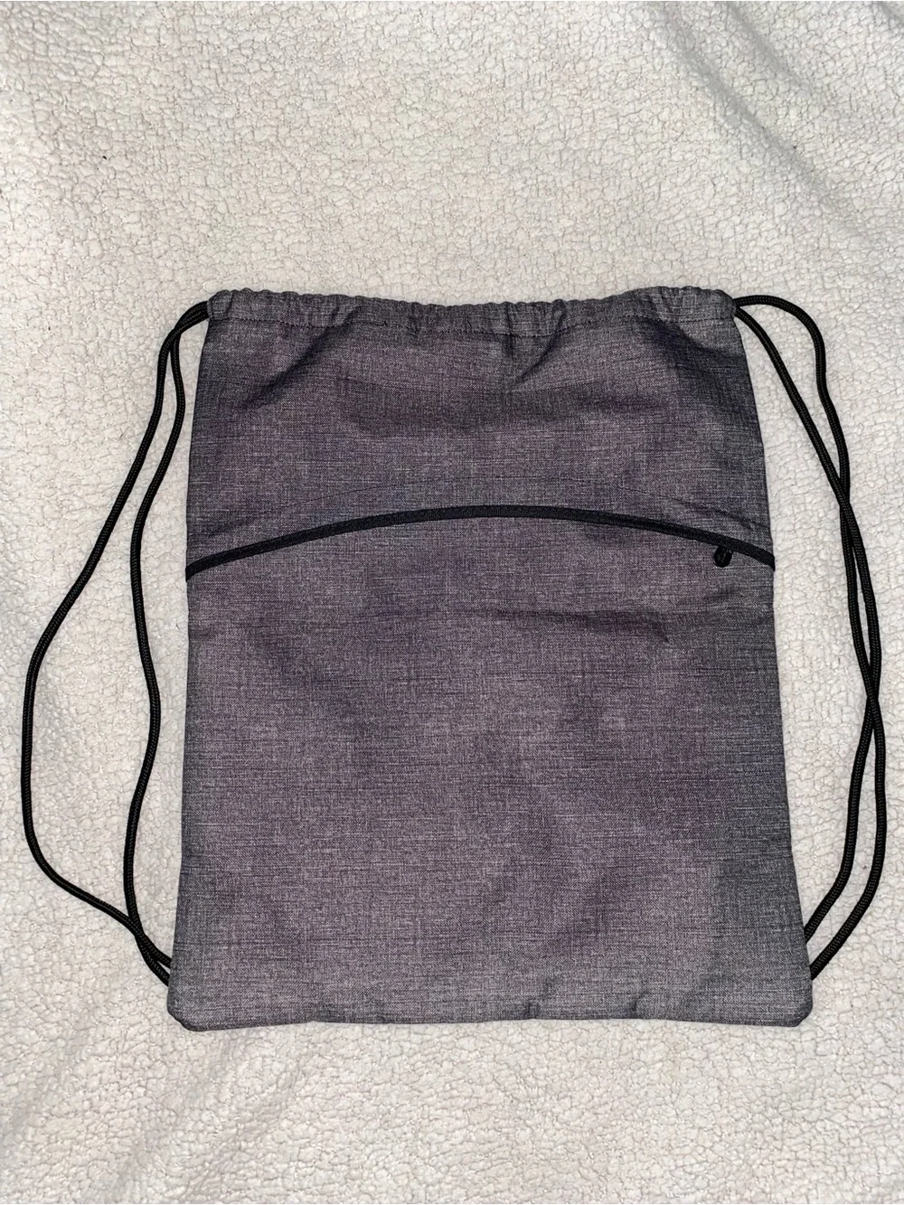 Thirty-One Gray Cinch Drawstring Backpack Front Zip Pocket Gym Lined Cooler Bag